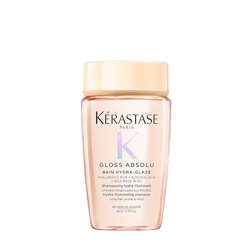 Kérastase Gloss Absolu Bain Hydra-Glaze Shampoo für langes zu Frizz neigendes Haar Mit Hyaluronsäure Glykolsäure und Wildrosenöl Für intensiven Glanz & Volumen 80ml
