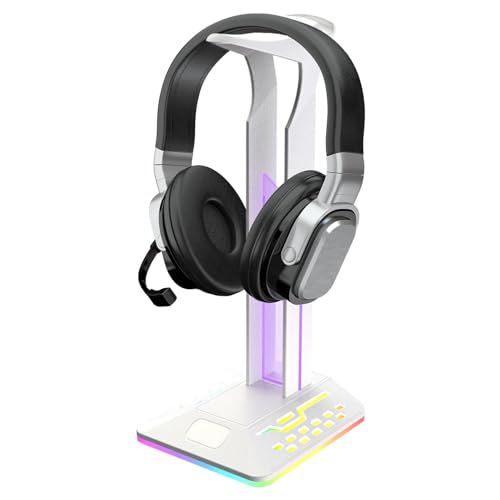 LED-hörlursstativ – RGB headsethållare, hörlursställ | LED gamng hörlursstativ med dubbla USB-portar, slitstark halkfri multifunktionell justerbar hörlurar hängare för skrivbordstillbehör