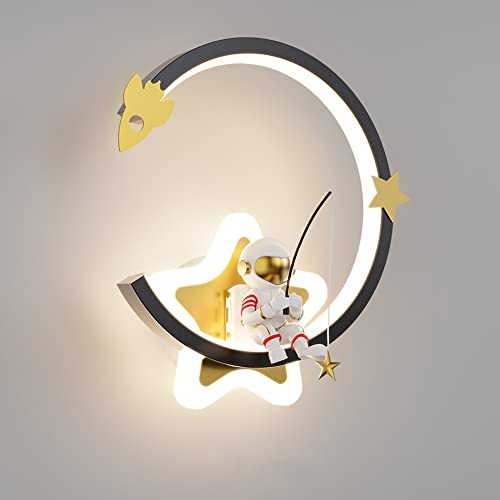 Lámpara de pared , Astronauta moderno Aplique de pared LED 18W Pesca Regulable Montado en la pared Luz 3000K-6000K Aplique de noche Luces de pared for dormitorio Baño Loft Decoración de pared(B)