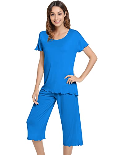 Image of NACHILA Women's Pajamas Set,Short Sleeve Sleepwear Capri Pant Pjs