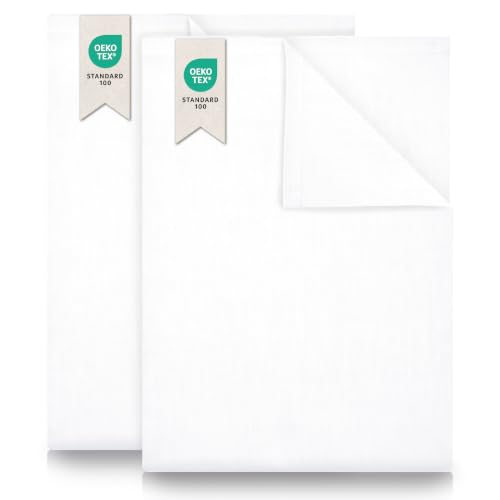 GREEN MARK Set di 2 lenzuola piane – 100% cotone, senza angoli elasticizzati, morbide e facili da lavare – Bianco, 250x150 cm