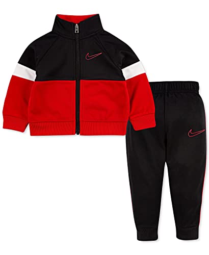 Nike Boys Outfit Red Colorblock Jacket Jogger Pants Set Black 7