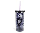 Nightmare Before Christmas The Jack Skellington Carnival Cup With Reusable Straw And Leakproof Lid | BPA-Free Plastic Tumbler, Tall Cold Cup | Disney Drinkware For Home Kitchen | Holds 20 Ounces
