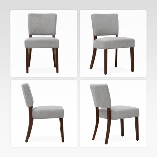 Image of COLAMY Mid Century Modern Dining Chairs Set of 2, Upholstered Kitchen Chairs with Open Back, Farmhouse Fabric Side Dining Room Chairs with Wood Legs for Dining Room Kitchen Restaurant, Light Grey