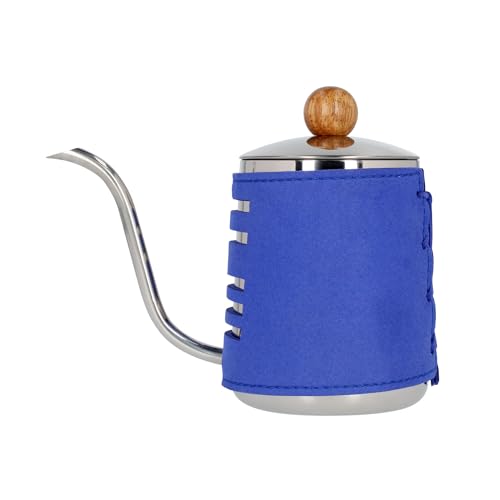 Barista Space Pour-Over Kettle 550 ml, einzigartiges Design mit blauem Wickelgriff und Gänsehalsschnauze, inkl. Holzdeckelgriff und Thermometerloch – Blau