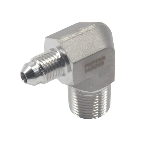 Image of HFS(R) 3 /8 inch Male NPT to 1 /4 inch Male JIC Elbow 90 Flare Pipe Fitting 304 Stainless Steel (3 /8 inch MNPT x 1 /4 inch MJIC)
