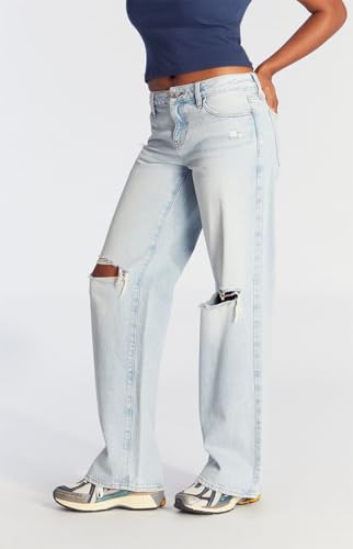 PacSun Women's Casey Fray Low Rise Baggy Jeans Ripped Light Indigo2