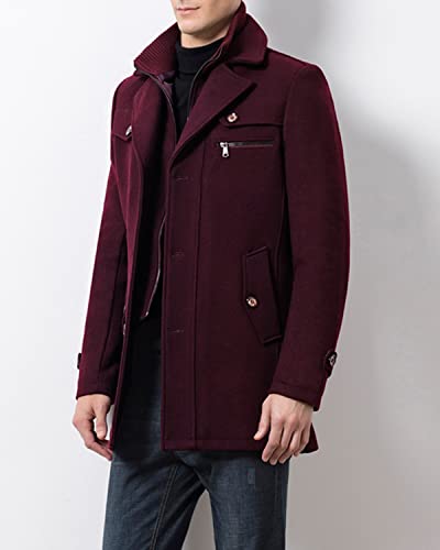 Image of INVACHI Men's Wool Blend Coat Warm Winter Trench Coat with Detachable Soft Scarf Single Breasted Pea Coat