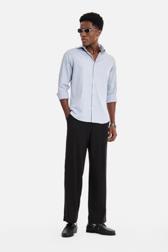 Image of SNITCH Men Formal Shirt | Tailored Slim Fit Full Sleeve Spread Collar Solid Style | Breathable Polyester Viscose Blend Twill Fabric for Office & Evening