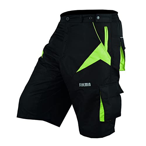 Image of MTB Shorts Off Road Cycling Shorts Detachable Padded Liner (Black/Green, XX-Large)