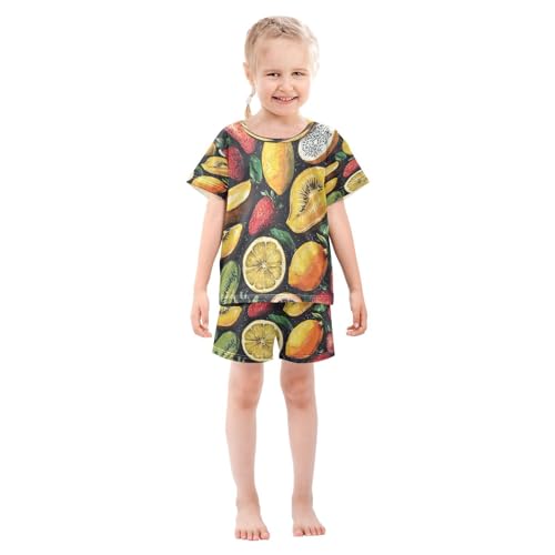 Pajama Sets Short Sleeve Fruit Pattern Print Design Soft Cotton Summer Sleepwear 2 Piece PJS Size 5-14T4