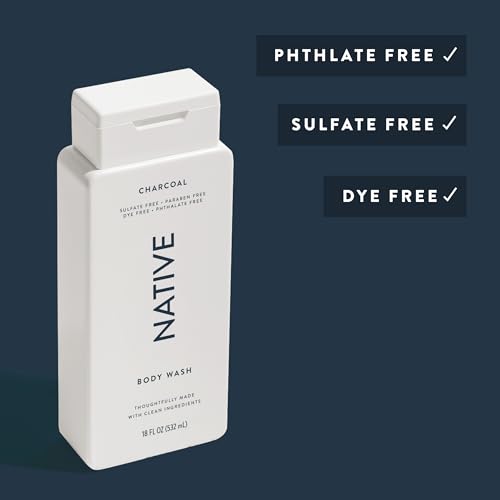 Image of Native Body Wash Contains Naturally Derived Ingredients | For Women & Men, Sulfate, Dye, & Paraben Free Leaving Skin Soft and Hydrated | Charcoal 18 oz