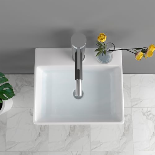 Lavabo rectangular de cerámica suspendido para ganar espacio en el baño 6