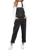 Vetinee Women's Iconic Black Adjustable Straps Pockets Boyfriend Denim Bib Overalls Jeans Pants X-Large