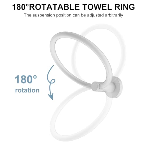 Image of SetSail Towel Holder for Bathroom Wall Screw-in White Towel Ring Stainless Steel Heavy Duty Hand Towel Hanger for Bathrooms, Kitchen, 2 Packs