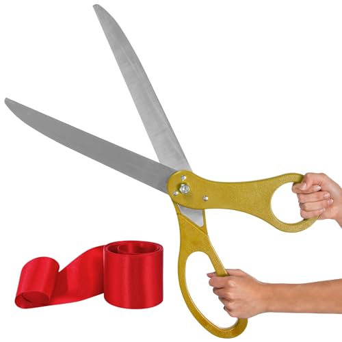 Gold Grand Opening Ceremony Kit– 25 Inch Giant Scissors Gold with Red Ribbon for Inaugurations and Ceremonies Giant Scissors 25'' for Ribbon Cutting Grand Opening Kit for Special Events