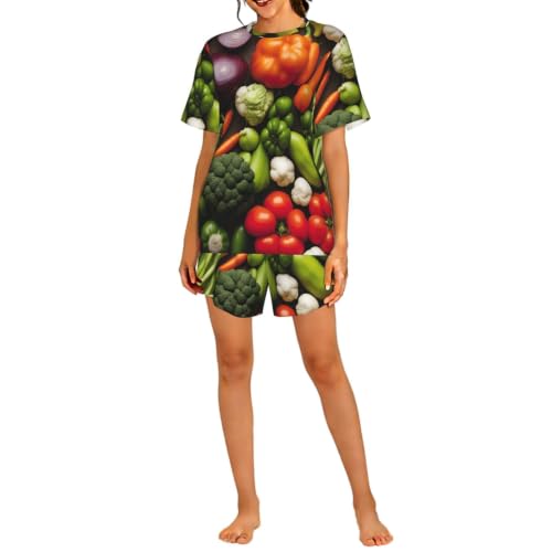 Pyjama court imprimé légumes pour femme ensemble respirant de nuit