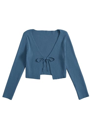 Image of Floerns Women's Tie Front Long Sleeve Rib Knit Shrug Sweaters Cardigan Crop Top