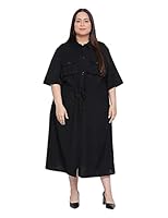 COTREL Plus Size Women Pure Cotton Casual, Office Dress Black