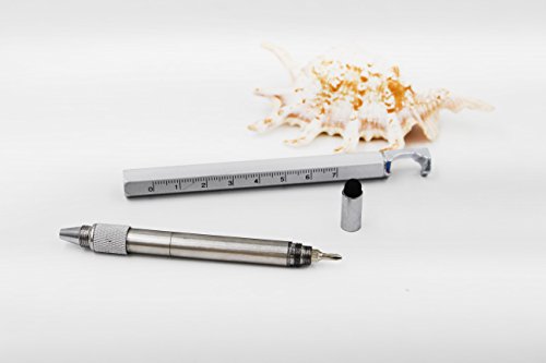 Jason Yuen 2Pcs Pack 7 In 1 Multi-Function Metal Tool Pen With Ruler,Ballpoint Pen,Phone Holder,Stylus,2 Screw Driver And Opener, Multifunction Tool Pen Fit For Mens Gift (Model C, 2Pcs Light Silver) #TOP4