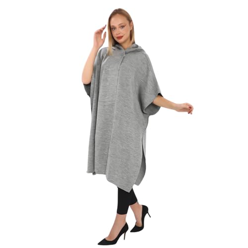 Capa con capucha, elegante tela de punto suave, cálida y acogedora, ajuste extragrande, elegante capa frontal abierta, perfecta para otoño e invierno, color gris, gris, Altoa única