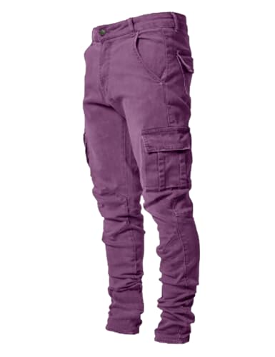HUNGSON Men's Slim Fit Jeans 7 Pockets Stretch Skinny Denim Pencil Pants Nova Fashion(Violet,36)