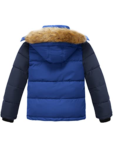 wantdo Boy Winter Puffer Coat waterproof with Faux Fur Coat and Lighweight Puffer Jacket (Blue 6-73