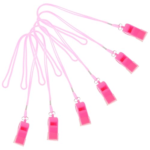 Juego de 6 silbatos deportivos plásticos rosados con cordón miniatura 1