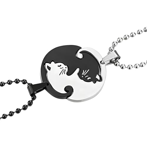 Collier chat noir en argent 925 pendentif coeur bijoux de cou femme