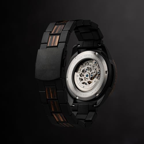 Original Grain Whiskey Black Rugged Automatic 44mm | Automatic Movement, 316L Stainless Steel, Adjustable Watch Band | 10ATM Water-Resistant & Scratch-Resistant | Whiskey Barrel Wood - Image 6