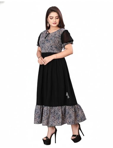 Image of eightone Floral Printed Cotton Frock for Women | Fit and Flare Midi One Piece Dress | Casual Western Dress for Women