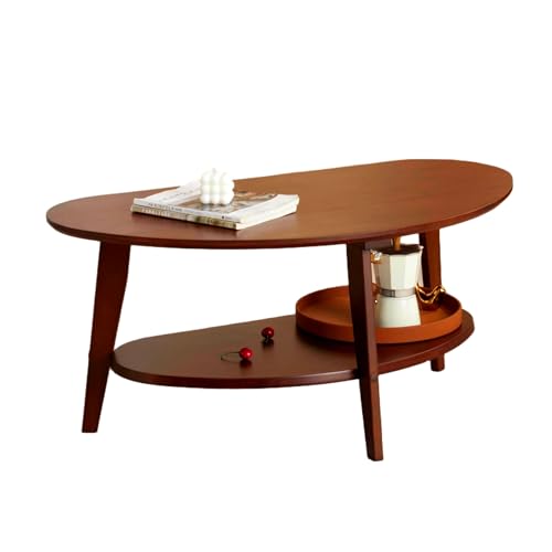 NAVREX Mid Century Modern Coffee Table with Storage, 2 Tier Oval Round Coffee Tables for Living Room Home Office, FSC Certifiled 100% Solid Bamboo Wood Center Table Easy Assemble (Espresso)