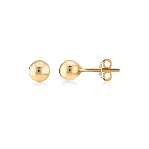 GELIN Premium 14K Solid Gold Ball Stud Earrings for Women - Butterfly Backings 4mm-6mm Polished, Mirror Diamond Cut, Button
