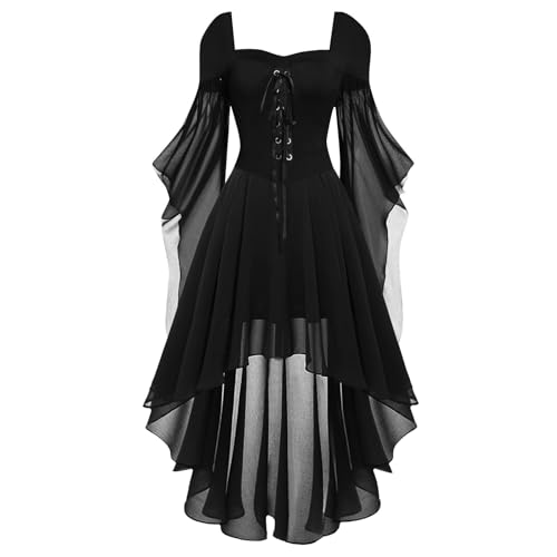 Generisch Halloween KostüM Damen Gothic Kleid Kurz Mittelalter Kleidung Damen Gruseliges Fledermaus Mittelalter Kleid In Schwarz Vampir Renaissance...