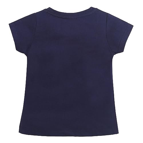 Image of Hopscotch Girls Cotton Heart Print Slim-Fit T-Shirt in Blue Color