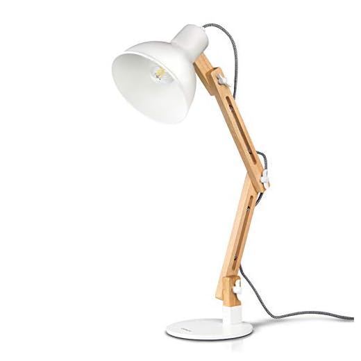 Tomons Swing Arm Desk Lamp, Wood LED Table Lamp, Reading Lights for Office, College Dorm, Living Room, Bedroom, Study, Bedside Nightstand Adjustable Lamp with 4W LED Bulb