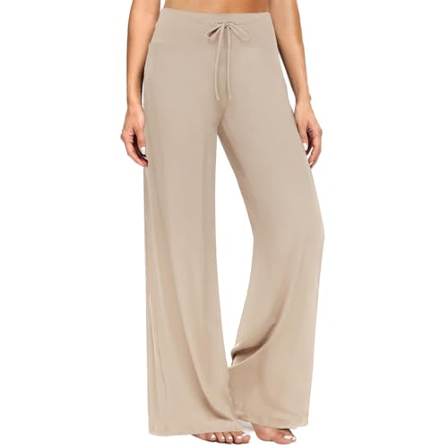 Image of ZOOSIXX Wide Leg Pants for Women, Flowy Palazzo Yoga Pants Lounge Comfy Casual Drawstring Maternity Trousers 22 inch / 30 inch