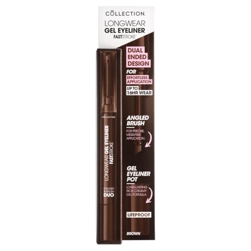 Collection Cosmetics Fast Stroke Gel Eyeliner & Brush Duo, Ultra-pigmented, Waterproof, Brown