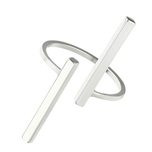 owhelmlqff Fashion Opening Ring Adjustable Double Bar Geometric Ring Women Men Jewelry Trendy Geometric Modern Stylish Finger Band Rings Silver