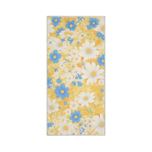 Yoogain Blue White Daisy Flowers Yellow Background Microfiber Hand Towels for Bathroom Bathroom Towel Quick Dry Bath washcloths Gym Towels White Sports Towel Hand Towel 30
