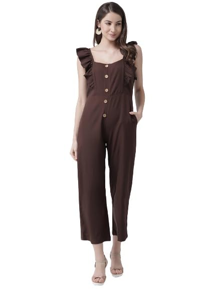 jumpsuit for women Women Brown Solid Basic Jumpsuit-image-7