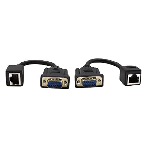 ZUYOOK VGA Extender Network Adapter VGA to RJ45 Cable,VGA 15-Pin Port Male to RJ45 Female Cat5/6 Ethernet LAN Console for Multimedia Video and Extend Distance of VGA Devices (15Cm/6Inch,2PACK) Cover