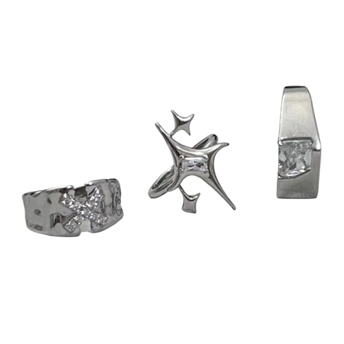 3ピース ユニークな調節可能なリング 星型 開口部 スタイリッシュ 指 目を引くジュエリー トレンディな女性用アクセサリー