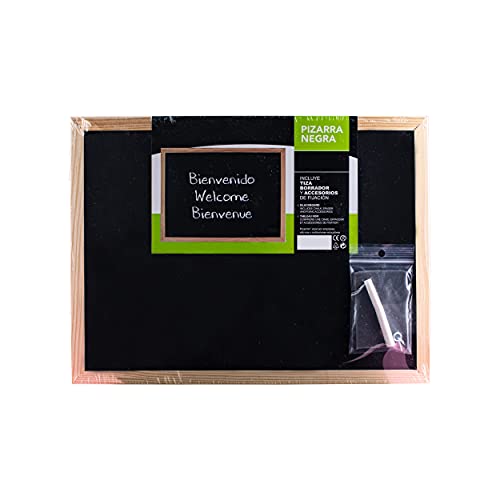 BESCH Pizarra Negra de Tiza con Marco de Madera Natural para Oficina, Restaurantes, Colegios, Tiendas, Hogares y Cafeterias Incluye Tiza y Borrador. (60x40cm) 🔥