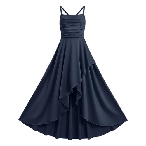 Robes Longues Filles à Bretelles et Col Carré, HauteTaille avec Jupe Asymétrique en Tissu Fluide, Confortables, Idéales pour Mariages, Communions, Soirées...