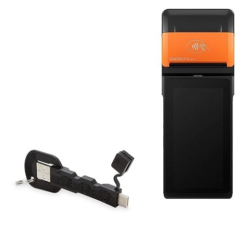 BoxWave Cable Compatible with Sunmi P2 SE - USB Type-C Keychain Charger, Key Ring USB Type-C to Type-A 8 in USB Cable - Jet Black