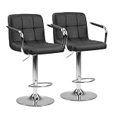 DUMOS Counter Height Bar Stools Set of 2, Adjustable Swivel Bar Chairs with Metal Armrests and Backrest for Kitchen Island, Pub, Dining Room, Water-Resistant PU Leather, Black