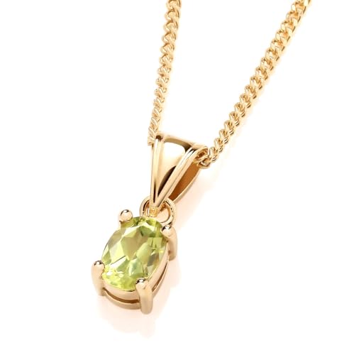 9ct Yellow Gold on Silver Peridot Oval Pendant Necklace - August Birthstone + 16 18 20 inch Chain (16)