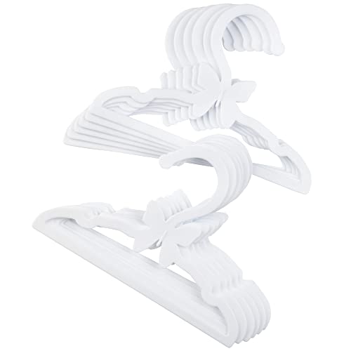 Doll Clothes Hangers for 18' Dolls -Set of 12 White Butterfly Hangers- Unique Design Compatible w American Girl Outfit Accessory Coat Hangers, Holds Shirt, Pants, Skirt - Gifts for Girls Kids Birthday