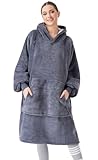 CozyLeep Wearable Blanket Hoodie Women Men, Warm Sherpa Oversized Hooded Blanket Sweatshirt Gifts for Adluts Mom Girlfriend (Grey)